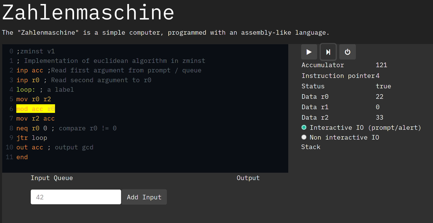 Screenshot of website with Zahlenmaschine